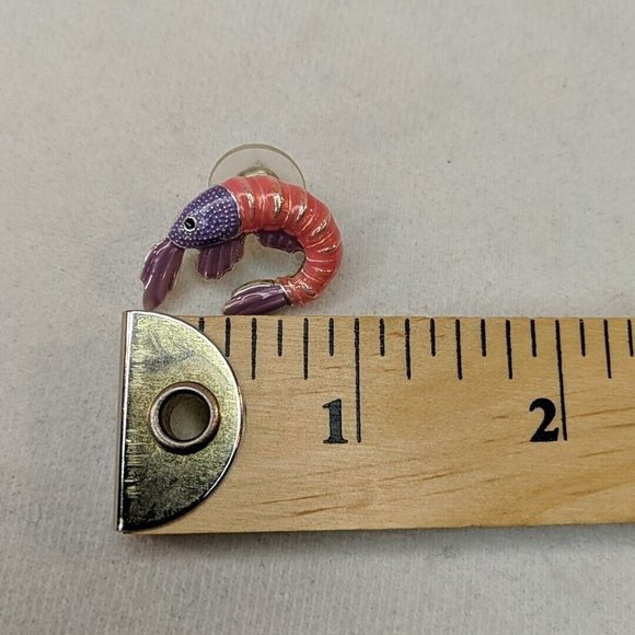 MJ Signed RARE VINTAGE Pink Shrimp Earrings Enamel Studs Purple EXCELLENT COND! - Picture 8 of 9